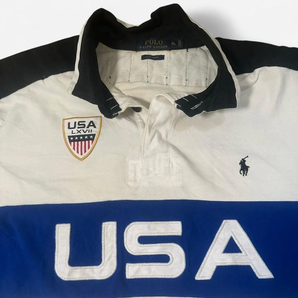 Polo‎ Ralph Lauren Men’s USA #3 Patch Padded Long Sleeve Rugby Shirt Size XL